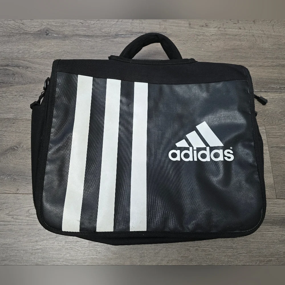 Adidas Vintage 90's/00's Black & White Striped Messenger Bag Streetwear Sporty